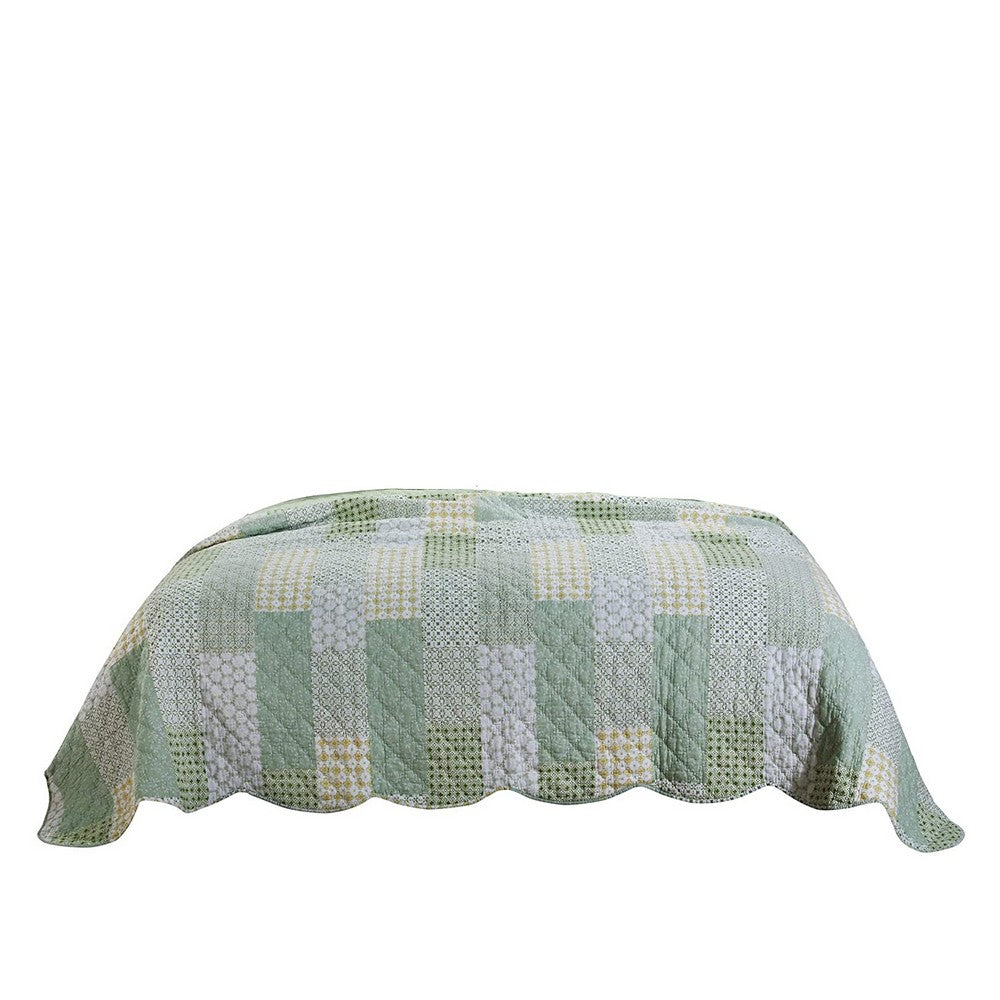 Reversible Fabric Queen Size Quilt Set with Geometric Pattern Motifs,Green - BM219434