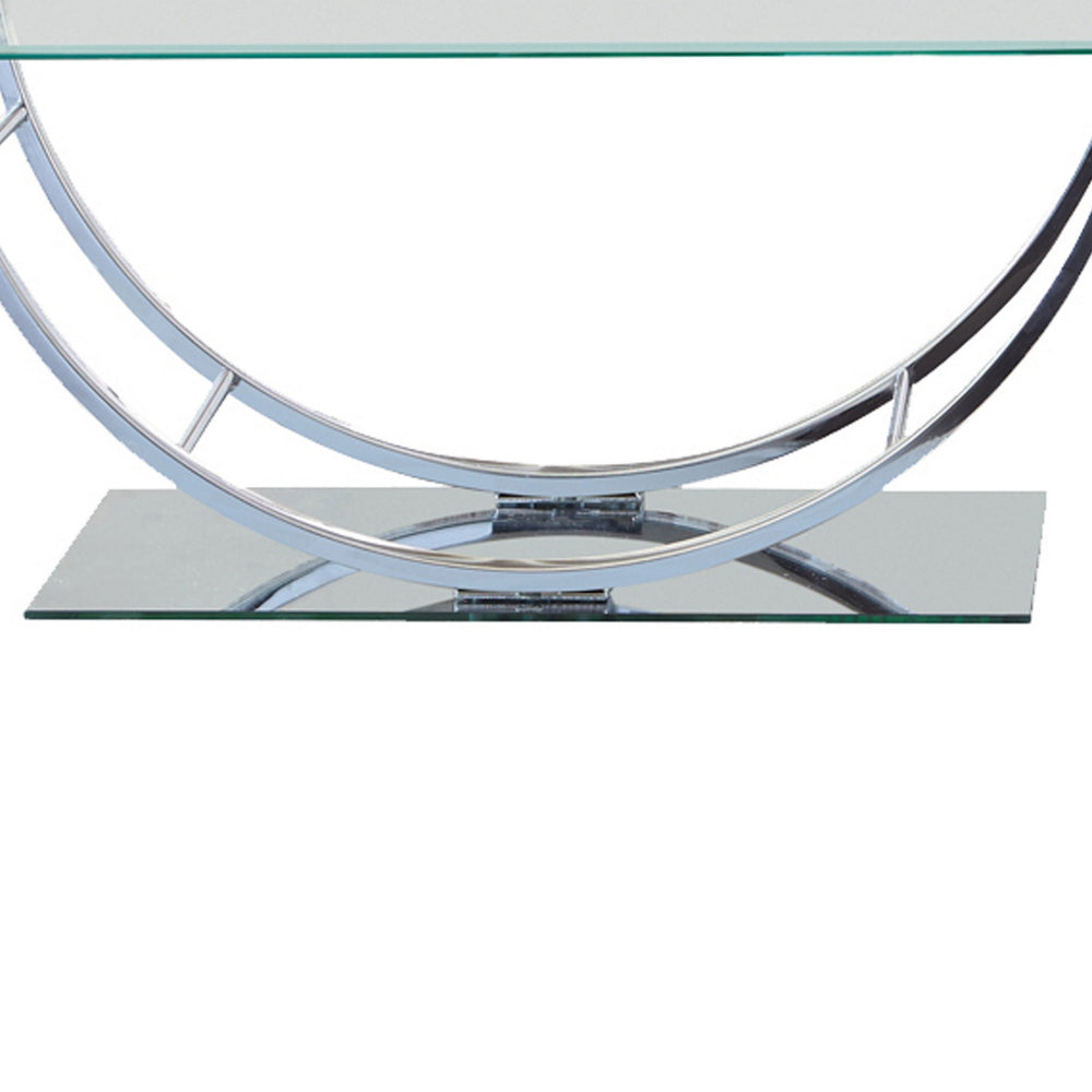 Tempered Glass Top Coffee Table with U Shape Metal Frame, Chrome and Clear - BM219604