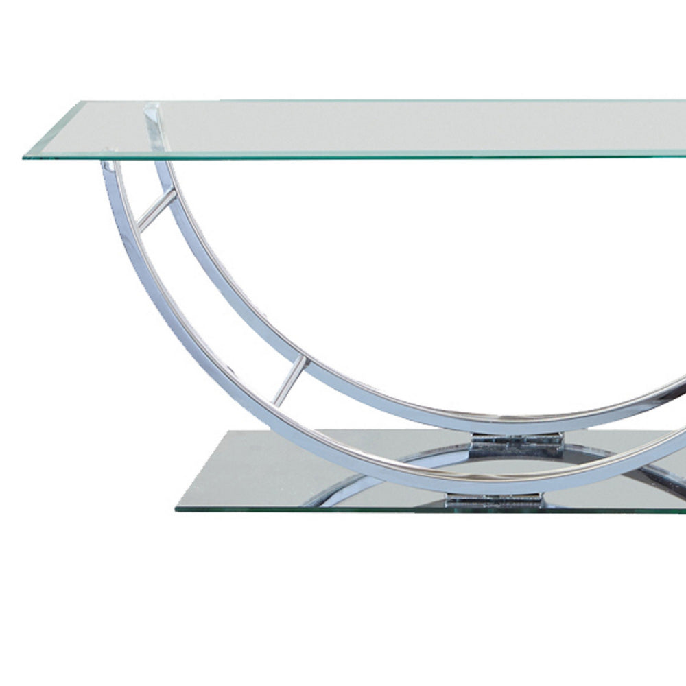 Tempered Glass Top Coffee Table with U Shape Metal Frame, Chrome and Clear - BM219604