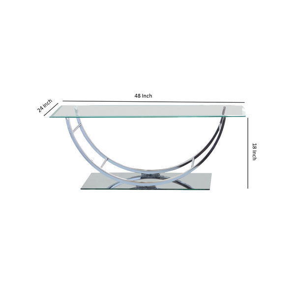 Tempered Glass Top Coffee Table with U Shape Metal Frame, Chrome and Clear - BM219604