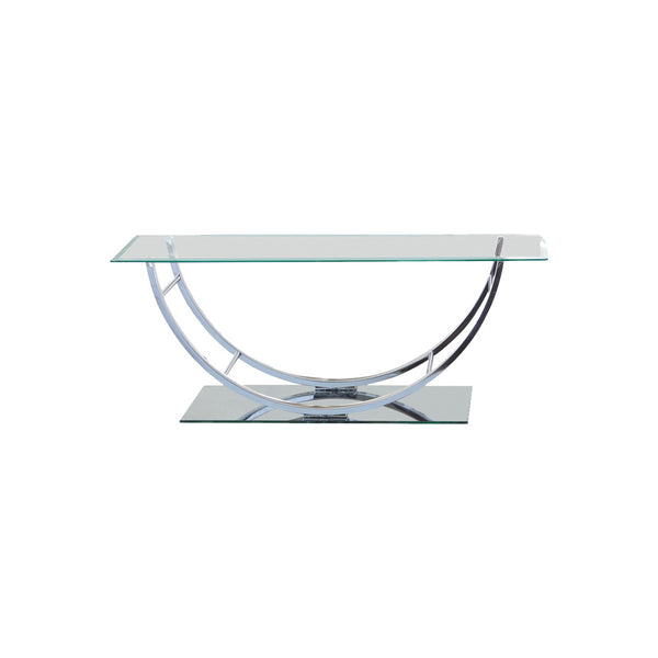 Tempered Glass Top Coffee Table with U Shape Metal Frame, Chrome and Clear - BM219604