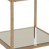 Glass Top End Table with Metal Frame and Open Shelf, Brass - BM219607