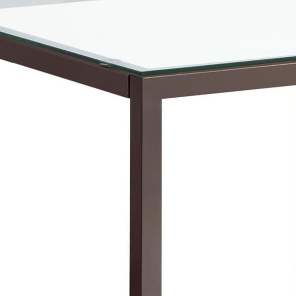 Glass Top End Table with Metal Frame and Open Shelf, Nickel - BM219614