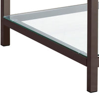 Glass Top End Table with Metal Frame and Open Shelf, Nickel - BM219614
