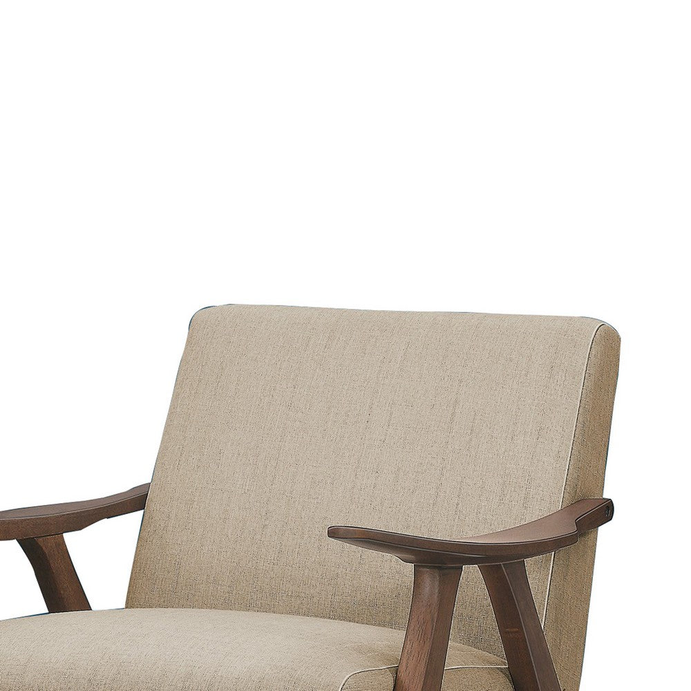Fabric Upholstered Accent Chair with Curved Armrests, Light Brown - BM219772