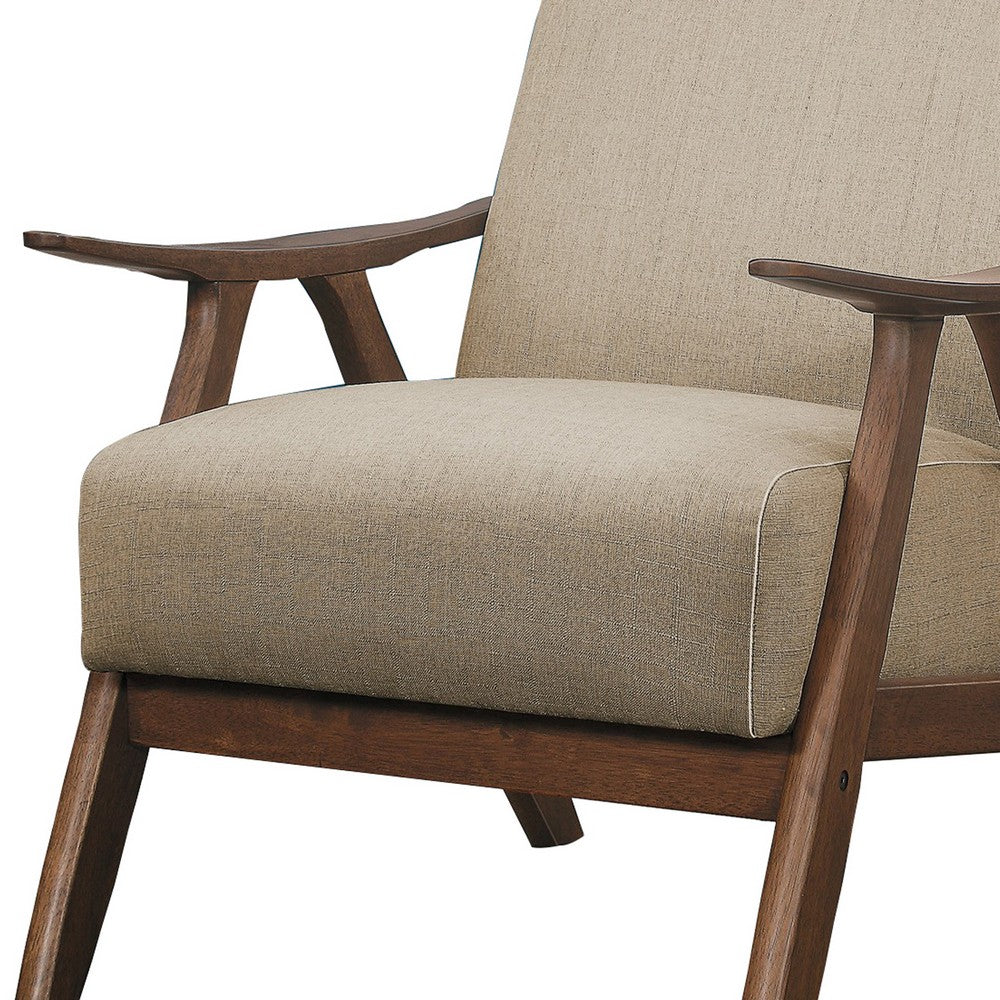 Fabric Upholstered Accent Chair with Curved Armrests, Light Brown - BM219772