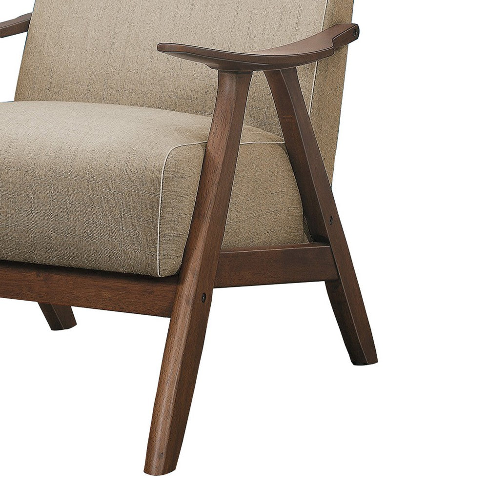 Fabric Upholstered Accent Chair with Curved Armrests, Light Brown - BM219772