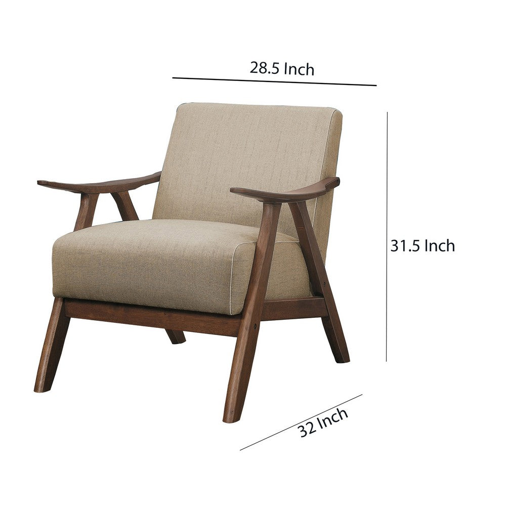 Fabric Upholstered Accent Chair with Curved Armrests, Light Brown - BM219772
