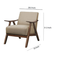 Fabric Upholstered Accent Chair with Curved Armrests, Light Brown - BM219772
