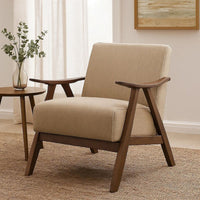 Fabric Upholstered Accent Chair with Curved Armrests, Light Brown - BM219772