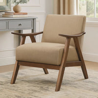 Fabric Upholstered Accent Chair with Curved Armrests, Light Brown - BM219772