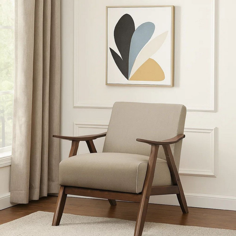 Fabric Upholstered Accent Chair with Curved Armrests, Light Brown - BM219772