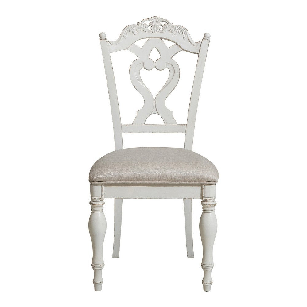 Victorian Style Writing Desk Chair with Engraved Backrest, Antique White - BM219788
