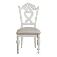 Victorian Style Writing Desk Chair with Engraved Backrest, Antique White - BM219788