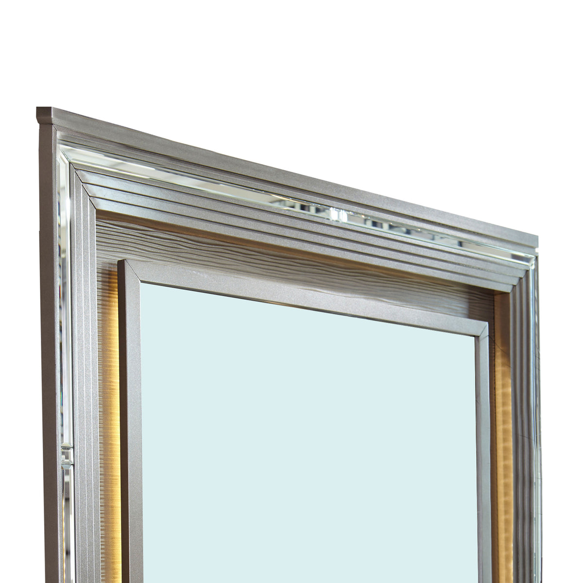 Wooden Frame Dresser Mirror with LED  Light, Gray and Clear  - BM219794