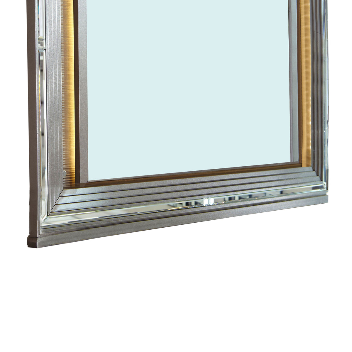 Wooden Frame Dresser Mirror with LED  Light, Gray and Clear  - BM219794