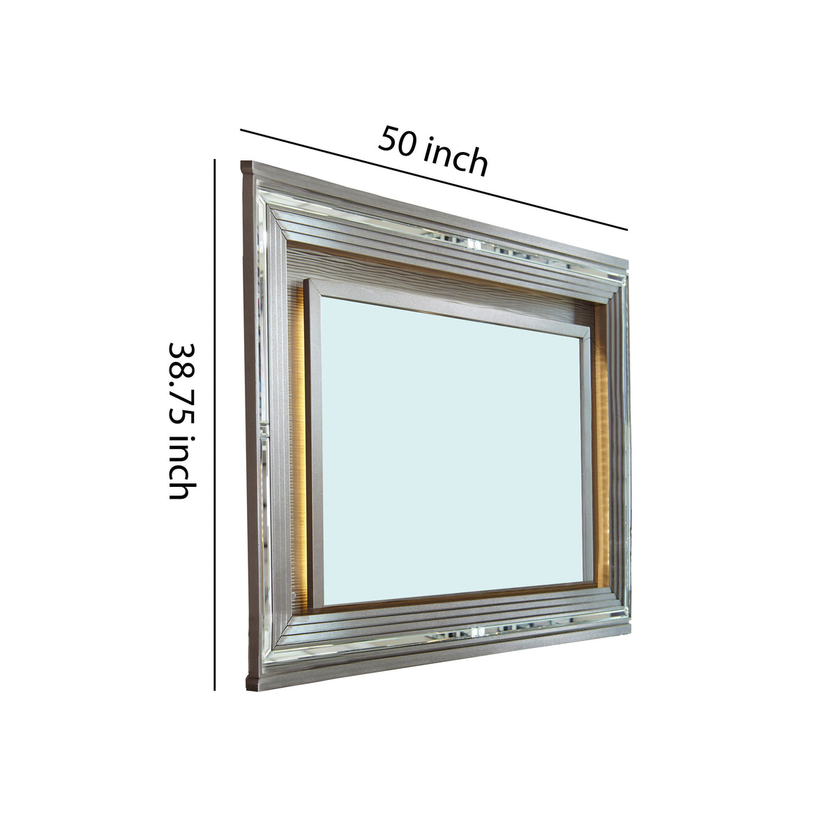 Wooden Frame Dresser Mirror with LED  Light, Gray and Clear  - BM219794