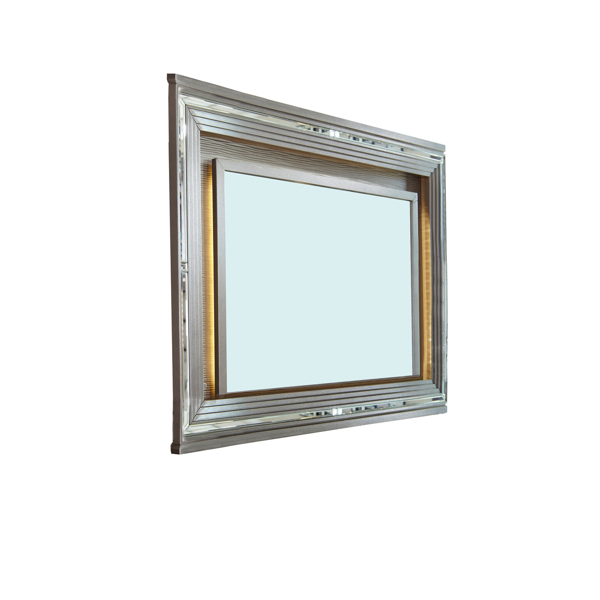 Wooden Frame Dresser Mirror with LED  Light, Gray and Clear  - BM219794
