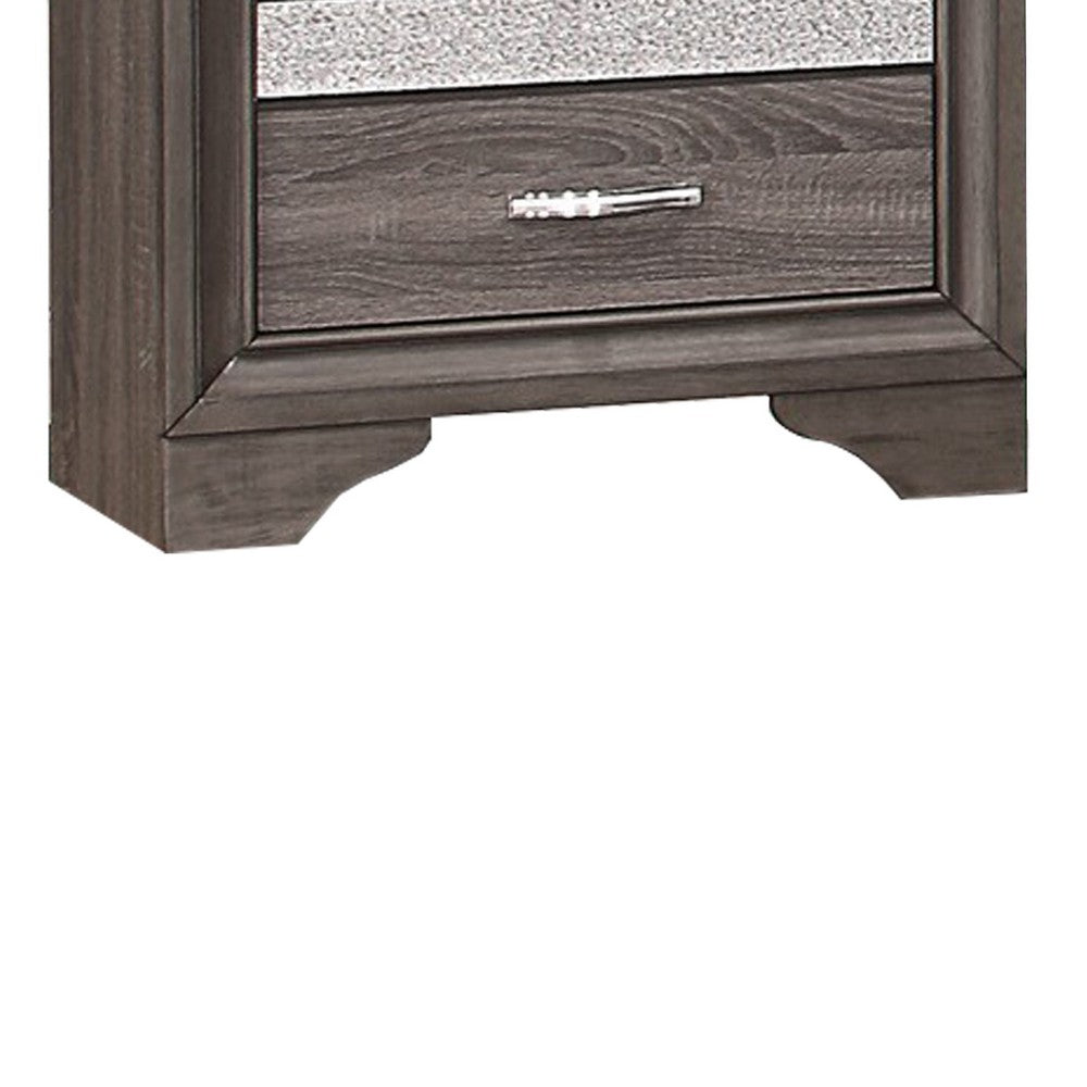 2 Drawer Wooden Nightstand with 1 Hidden Jewelry Drawers, Gray and Silver - BM219795