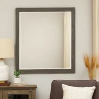 Contemporary Wooden Frame Dresser Mirror with Natural Grain Details, Gray  - BM219866