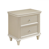 2 Drawer Wooden Nightstand with Faux Crystal Knobs, Champagne Silver - BM219888