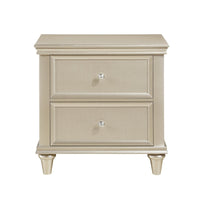 2 Drawer Wooden Nightstand with Faux Crystal Knobs, Champagne Silver - BM219888