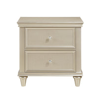 2 Drawer Wooden Nightstand with Faux Crystal Knobs, Champagne Silver - BM219888