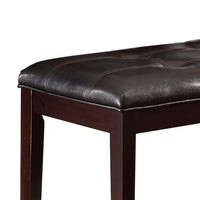 Button Tufted Faux Leather Upholstered Wooden Bench, Espresso Brown - BM219900