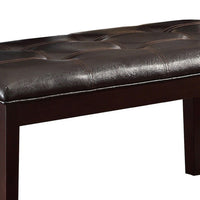 Button Tufted Faux Leather Upholstered Wooden Bench, Espresso Brown - BM219900