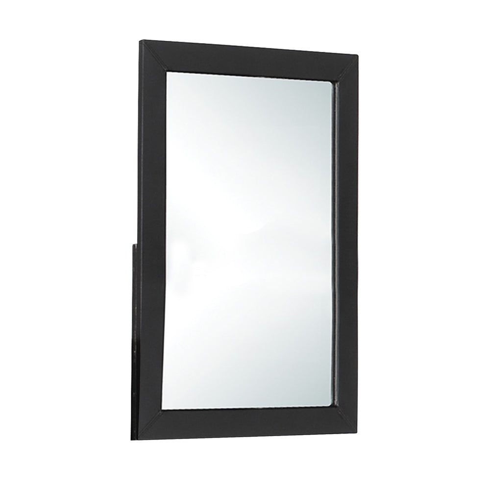 Rectangular Wood Encased Mirror with Faux Leather Upholstery, Black  - BM219912