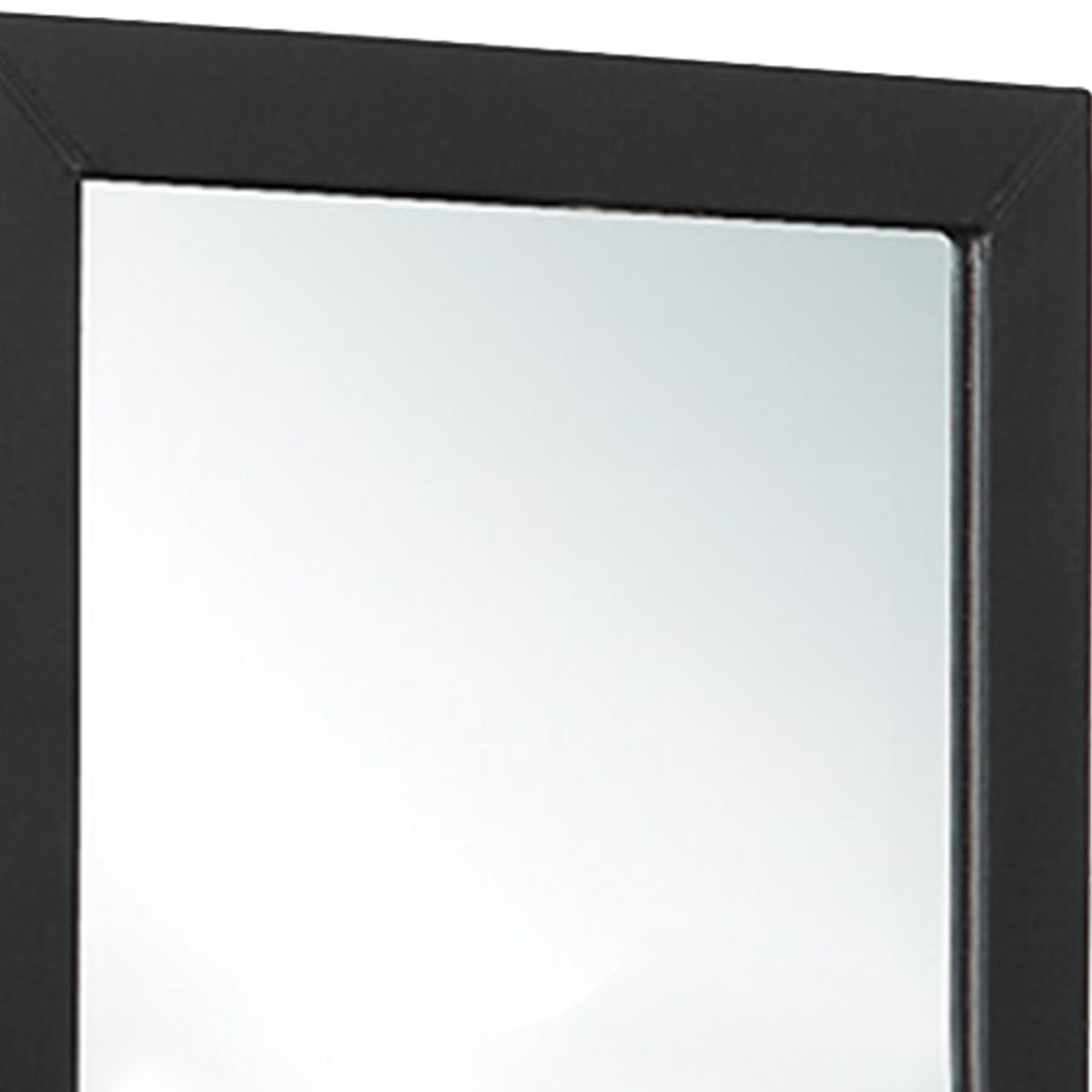Rectangular Wood Encased Mirror with Faux Leather Upholstery, Black  - BM219912