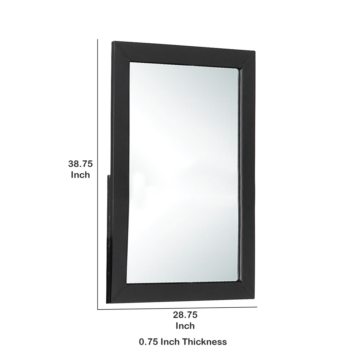 Rectangular Wood Encased Mirror with Faux Leather Upholstery, Black  - BM219912