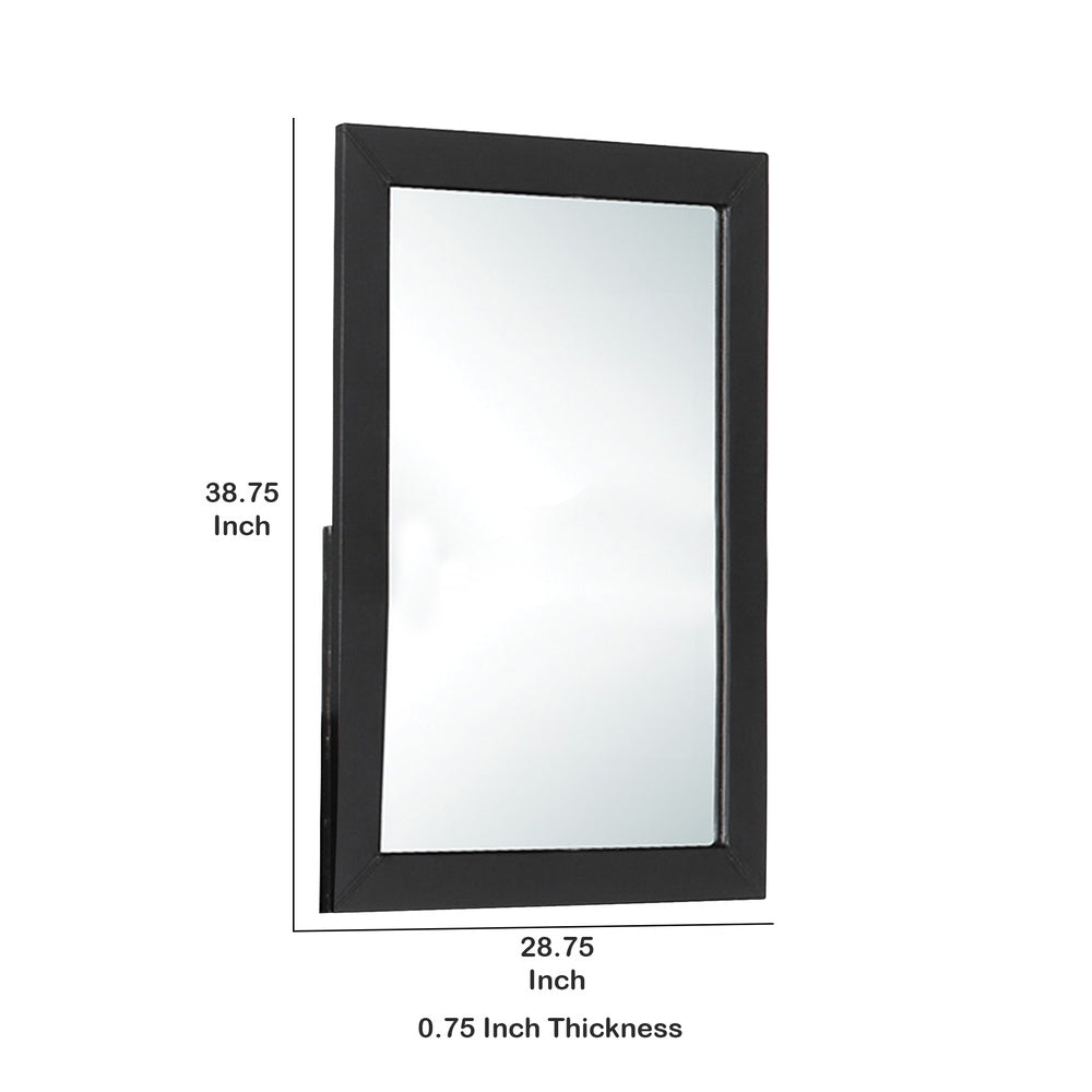 Rectangular Wood Encased Mirror with Faux Leather Upholstery, Black  - BM219912