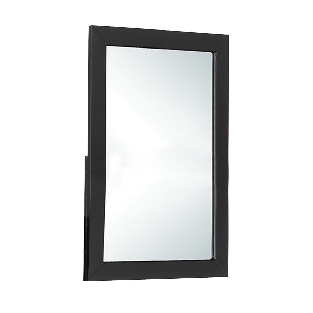 Rectangular Wood Encased Mirror with Faux Leather Upholstery, Black  - BM219912