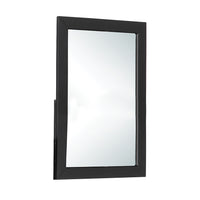 Rectangular Wood Encased Mirror with Faux Leather Upholstery, Black  - BM219912