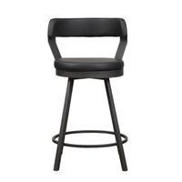 Leatherette Counter Height Chair with Metal Slanted Legs,Set of 2,Dark Gray, Black - BM219929