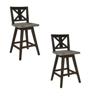 Farmhouse Swivel Counter Height Chair with X Shaped Back, Set of 2, Antique Gray, Black - BM219949
