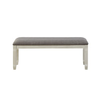 Fabric Upholstered Padded Bench with Tapered Feet, Antique White and Gray - BM219962