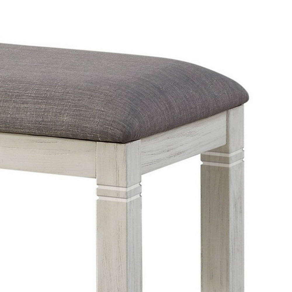 Fabric Upholstered Padded Bench with Tapered Feet, Antique White and Gray - BM219962