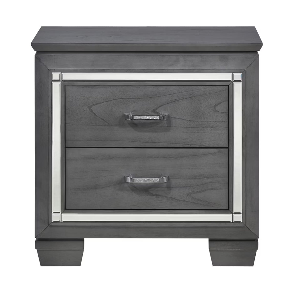 Contemporary Wooden Nightstand with 2 drawers and LED Lighting, Gray - BM219979