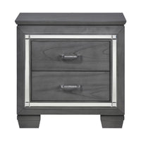 Contemporary Wooden Nightstand with 2 drawers and LED Lighting, Gray - BM219979