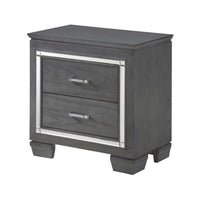 Contemporary Wooden Nightstand with 2 drawers and LED Lighting, Gray - BM219979