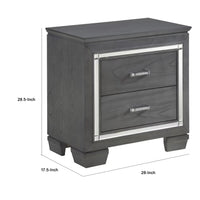 Contemporary Wooden Nightstand with 2 drawers and LED Lighting, Gray - BM219979