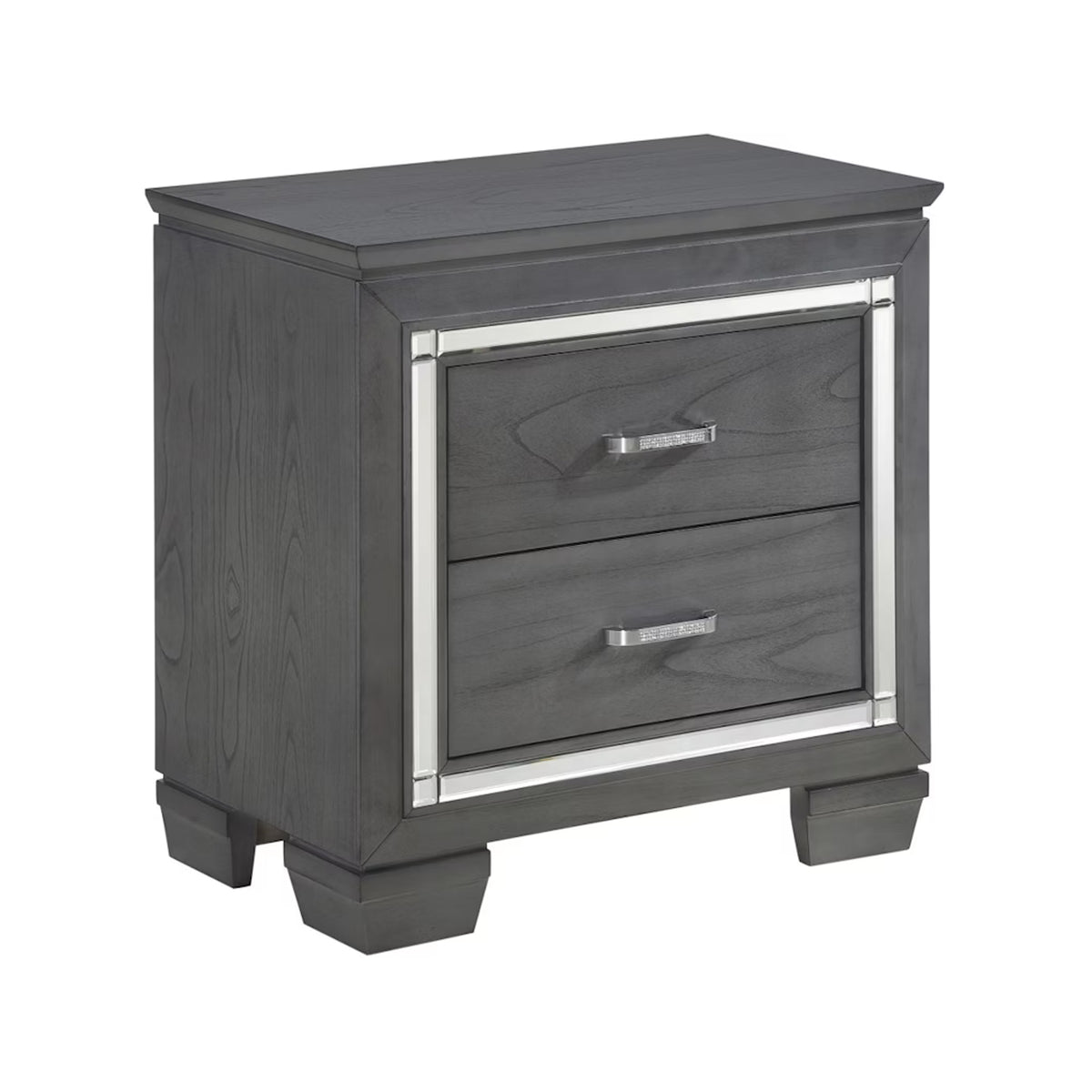 Contemporary Wooden Nightstand with 2 drawers and LED Lighting, Gray - BM219979
