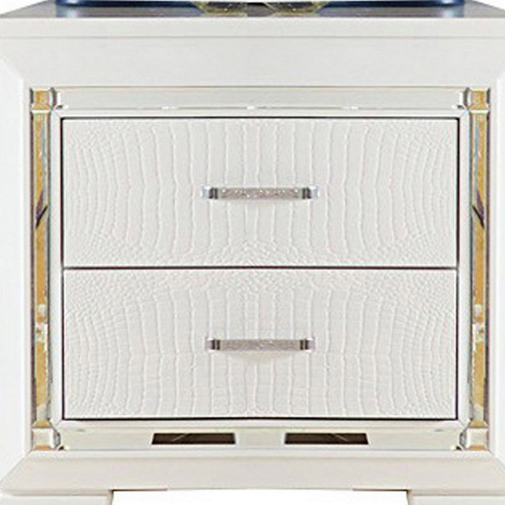 Contemporary Wooden Nightstand with 2 drawers and LED Lighting, White - BM219986