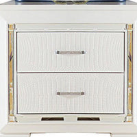 Contemporary Wooden Nightstand with 2 drawers and LED Lighting, White - BM219986