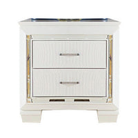 Contemporary Wooden Nightstand with 2 drawers and LED Lighting, White - BM219986