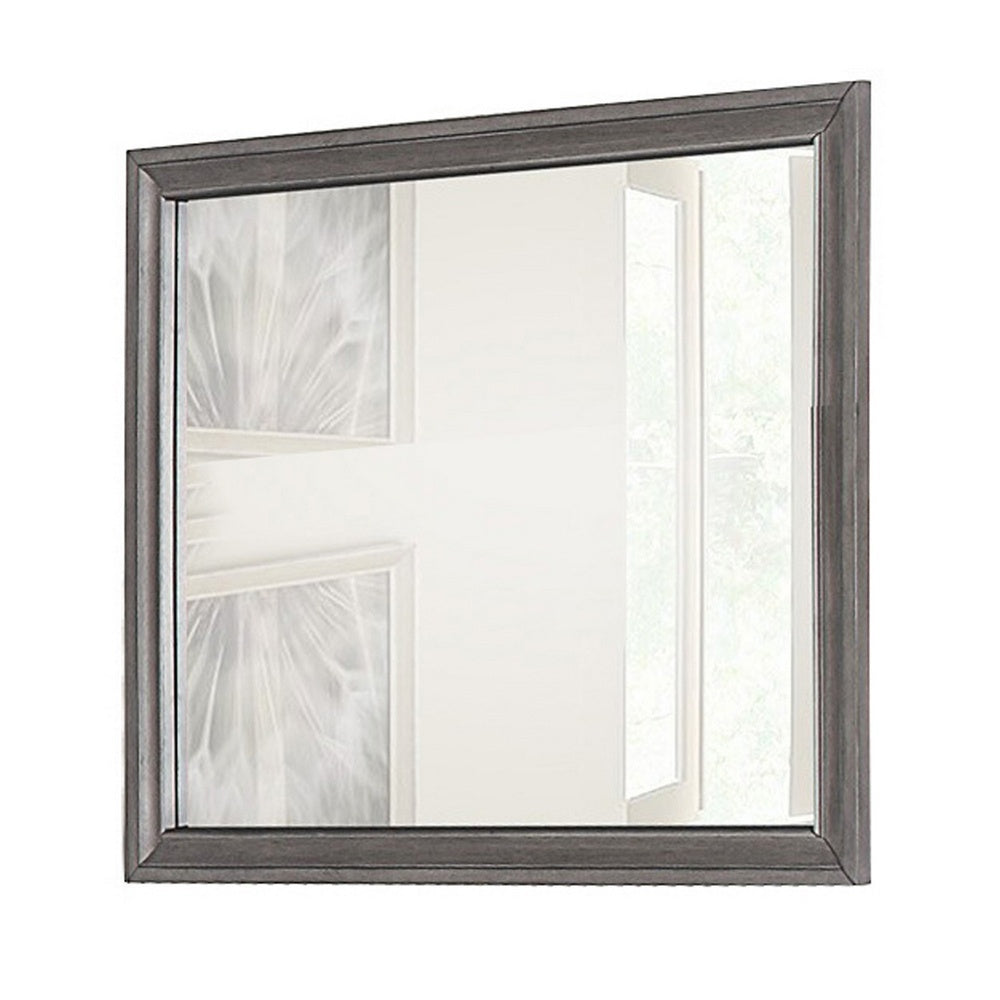 Rectangular Shape Wooden Encased Mirror with Molded Frame, Brown  - BM219988