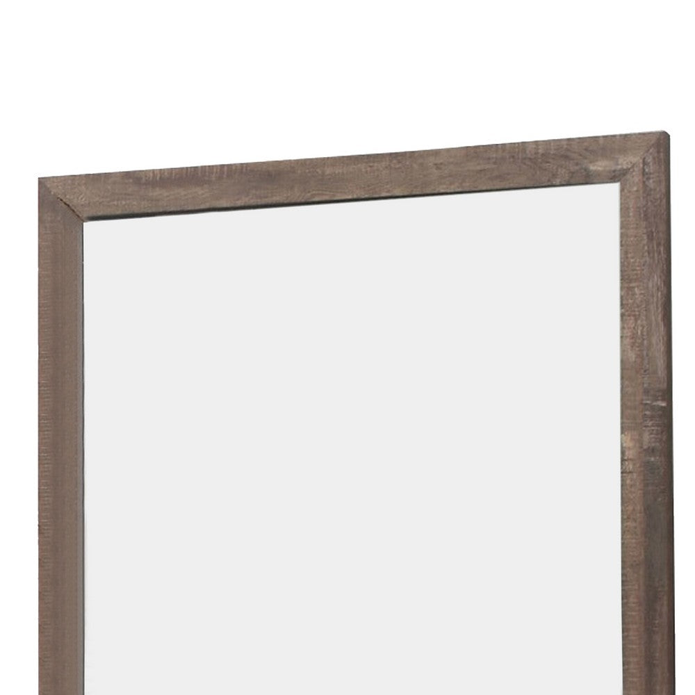 Transitional Square Shape Wooden Frame Mirror with Textured Details, Brown - BM219990