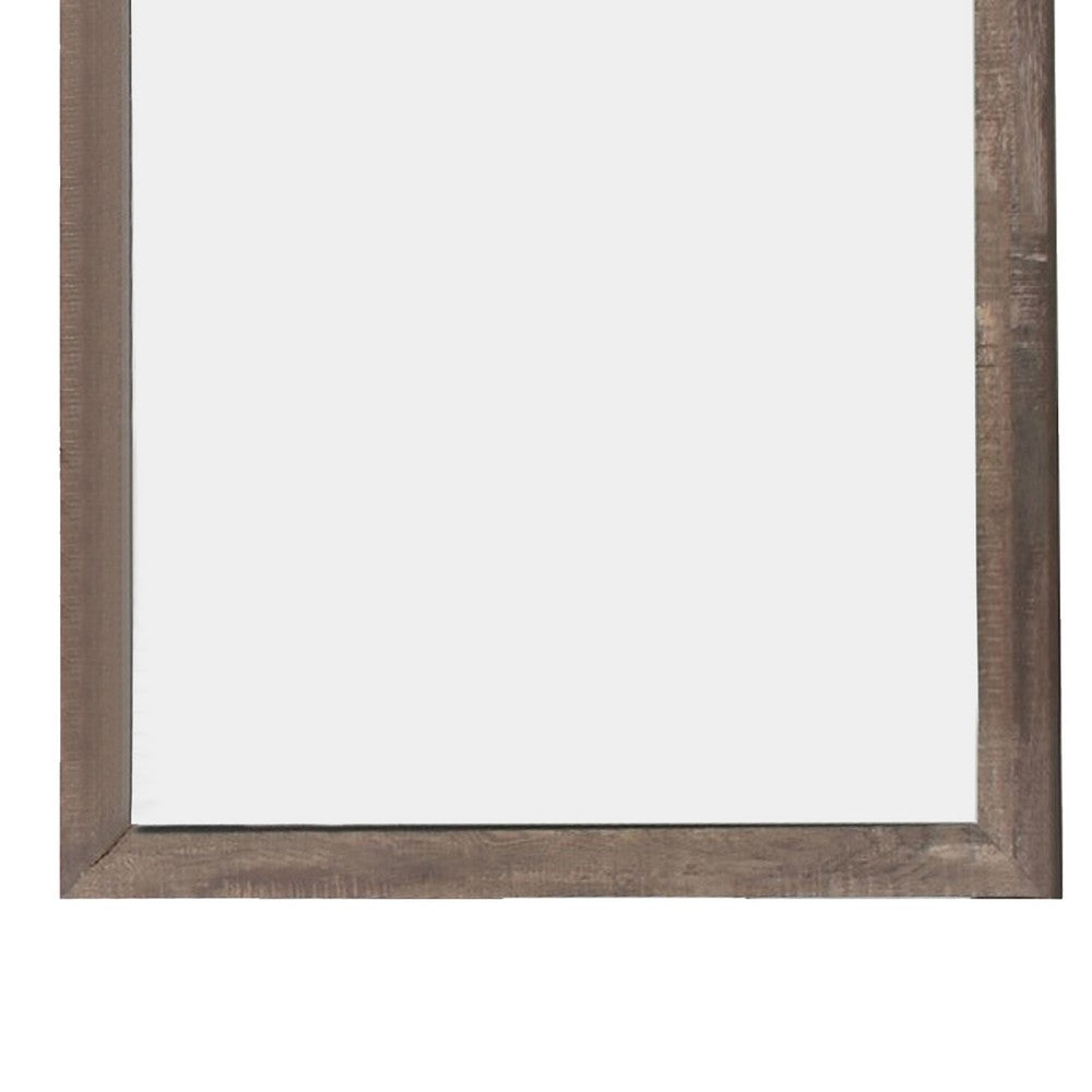 Transitional Square Shape Wooden Frame Mirror with Textured Details, Brown - BM219990